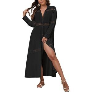 *NWT* BSUBSEACH Beach Cover Up Dress Sz. Small Button Up Swimwear Kimono Black